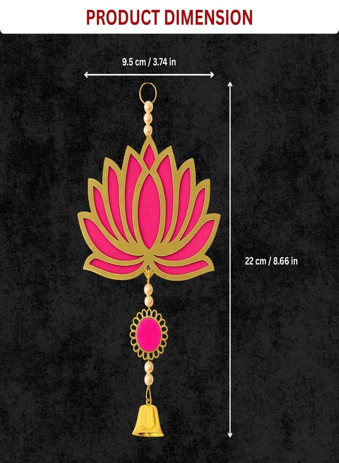 ARLICORPING Wooden Lotus Wall Hanging for Festive Decoration - Diwali, Ganpati, Pooja Room, Mandir, Living Room, Door, Hall, Entrance, Spiritual Decor (Lotus + Bell-Pink, Pack of 12) - Image 3